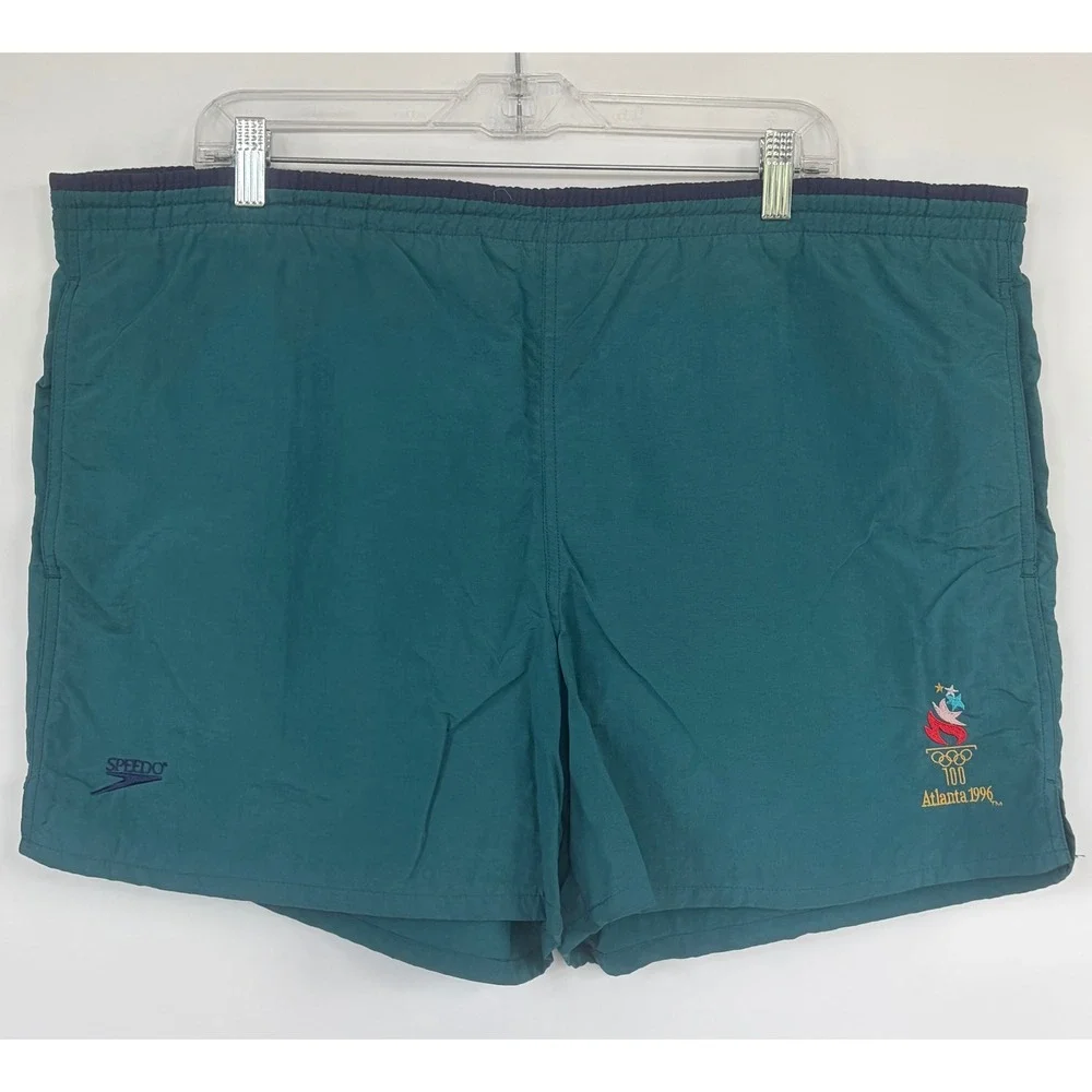 Vintage Speedo 1996 Atlanta Olympics Swim Trunks USA Flag Teal Mens XL Lined - Picture 1 of 9